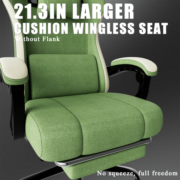 Ergonomic Gaming Chair With Pocketed Spring Cushion, Breathable Fabric Computer Chair With Footrest, Adjustable Lumbar Support Video Game Chair For Adults, Green