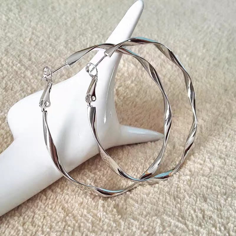 1 Pair 999 Sterling Silver Mobius Hoop Earrings, Minimalist Style, Perfect For Daily Wear And Valentine's Gift