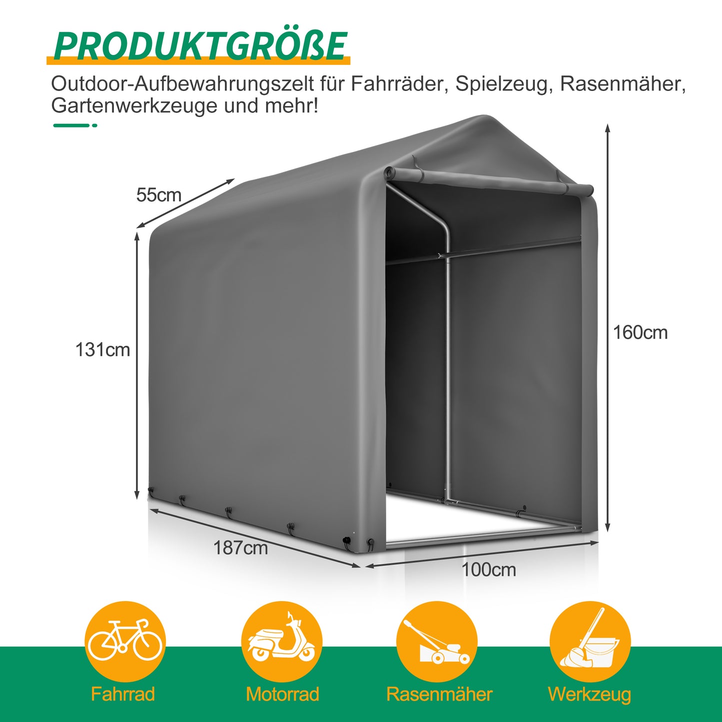 Bicycle Garage Garden Shed 187x100x160 Cm Weatherproof Garden Shed Tent With Steel Frame Dark Grey Storage Tent For Bicycle, Garden Tools & Accessories  Ideal For Balcony, Terrace & Courtyard