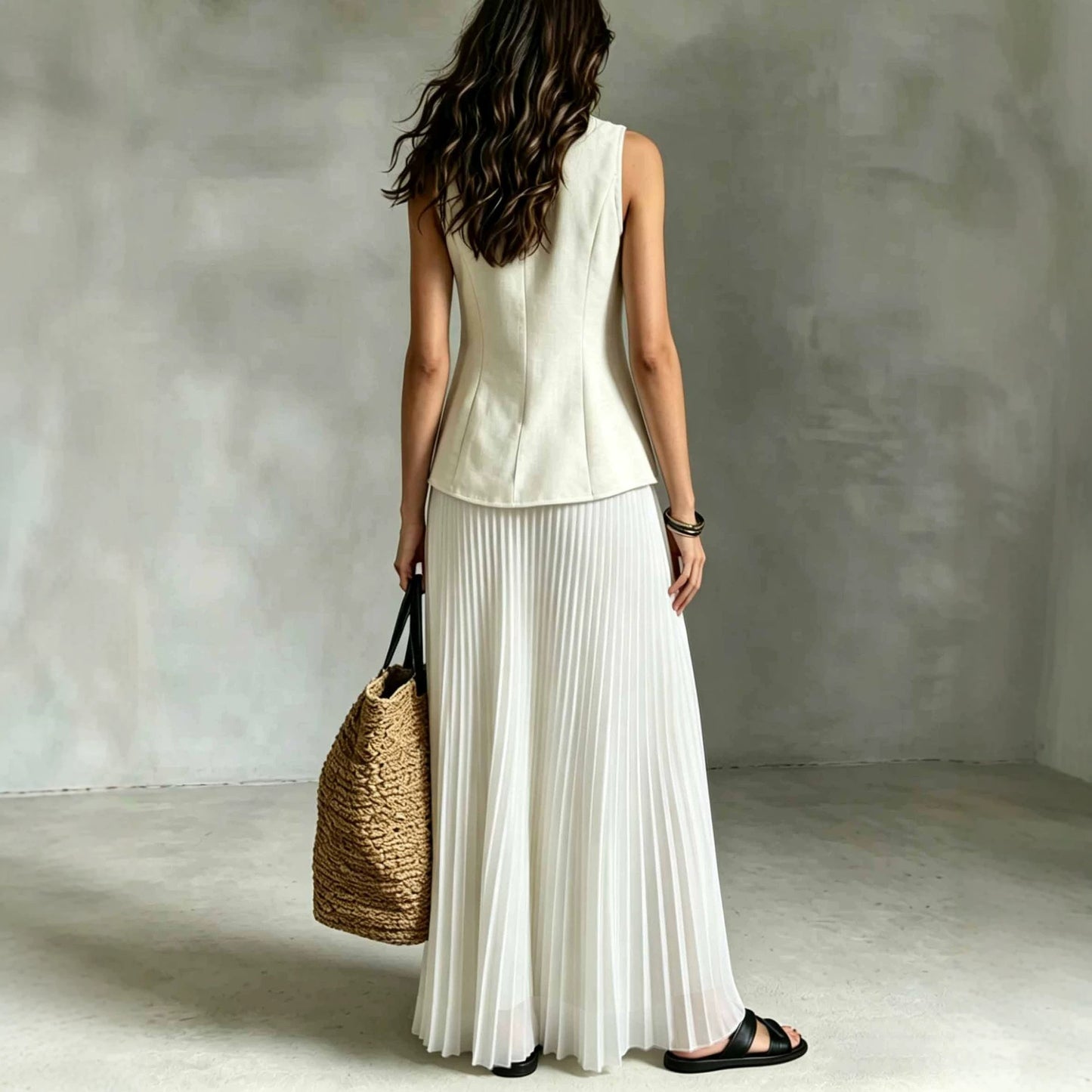 Casual Chiffon Pleated Two-piece Set Vest And Skirt Best-selling Style