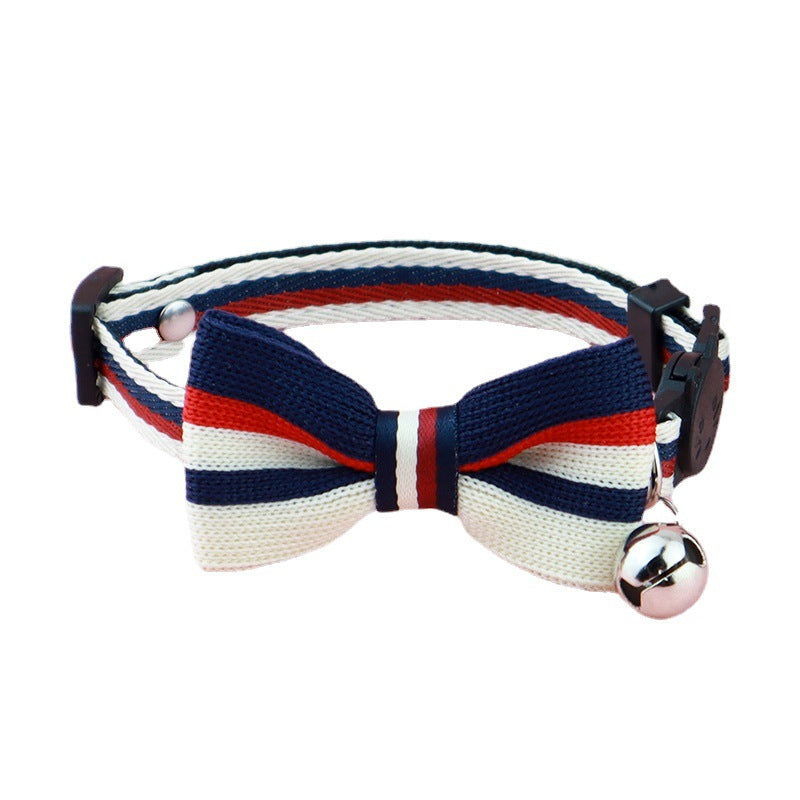 Pet Collar British-Style Striped Bow Tie, Cat Anti-Strangle Collar