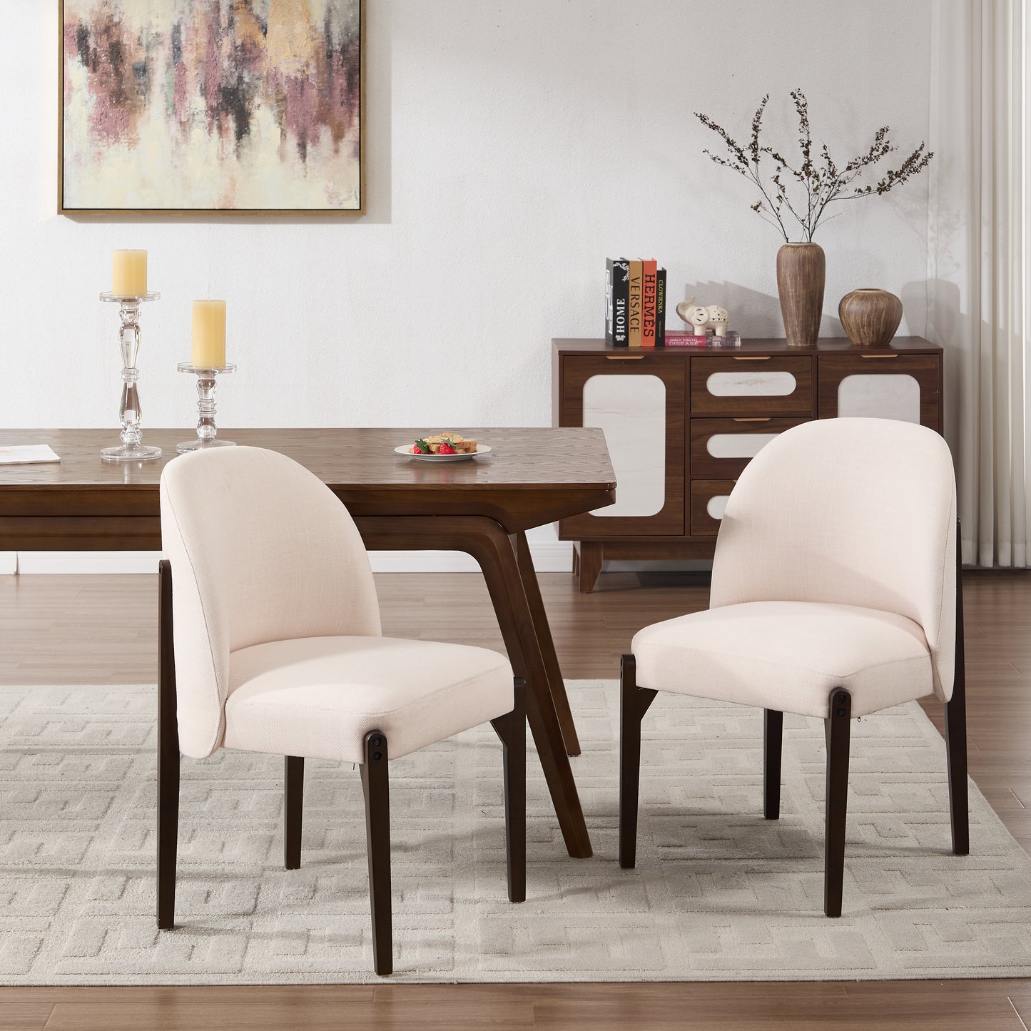 Wooden Dining Chairs Set Of 2, Modern Fabric Upholstered Dining Room Chair Kitchen Chairs, Farmhouse Dinner Chair For Kitchen Dining Room