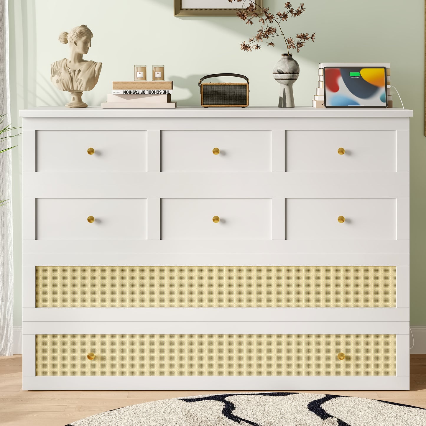 Murphy Bed, 140 X 200, Mobile Murphy Bed With Drawers At The End Of The Bed And Shelf At The Head Of The Bed, With USB And Socket, Convertible Platform Bed, Without Mattress, White