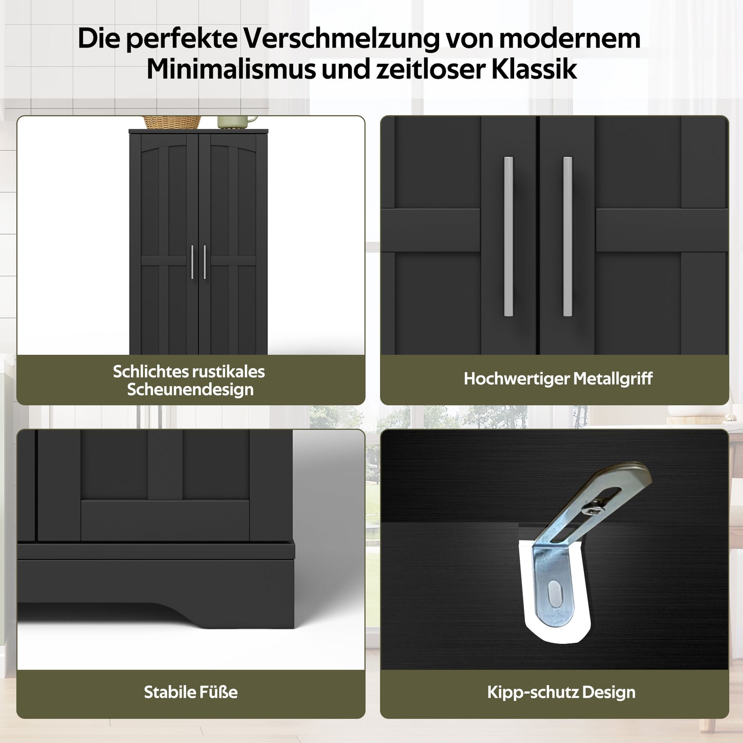 120x60x40xcm Kitchen Cabinet With LED Sensor Light, Large 2-Door Storage Cabinet With Adjustable Shelves & Door Shelves  Suitable For Kitchen, Dining Room Or Living Room, Black