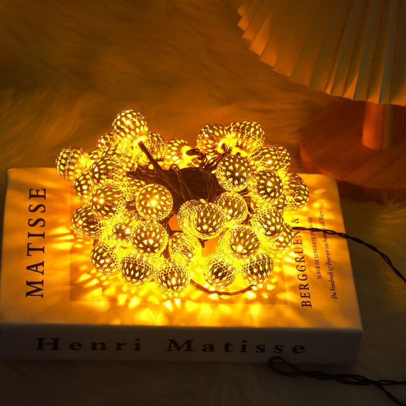 Wrought Iron Moroccan-Style Solar-Powered LED String Lights