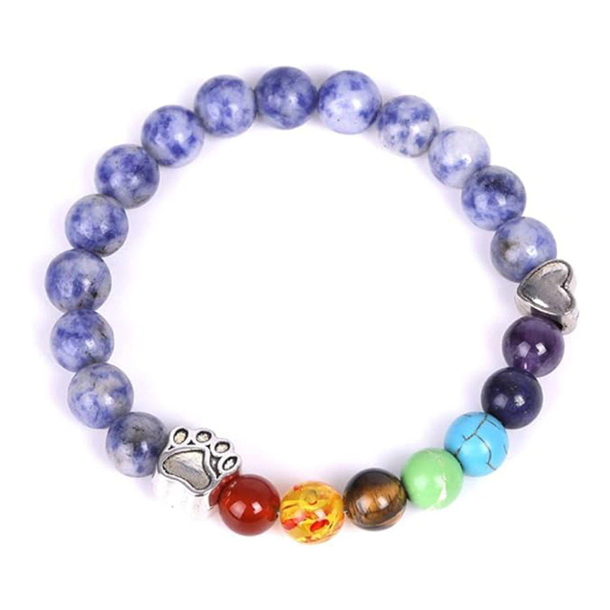 Colorful Stone Silver Dog Paw Prints Love Yoga Bracelet
