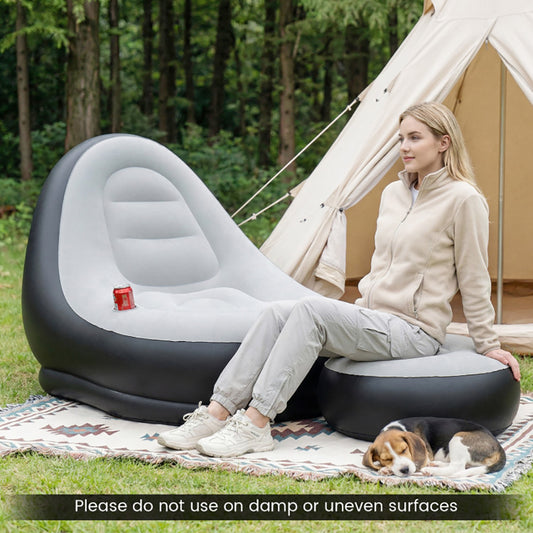 Inflatable Lounge Sofa With Ottoman Portable Air Sofa Of Up To 220 Lbs For Adults With Flocked Surface For Home, Yard, And On The Go Occasions Like Camping Or Trips