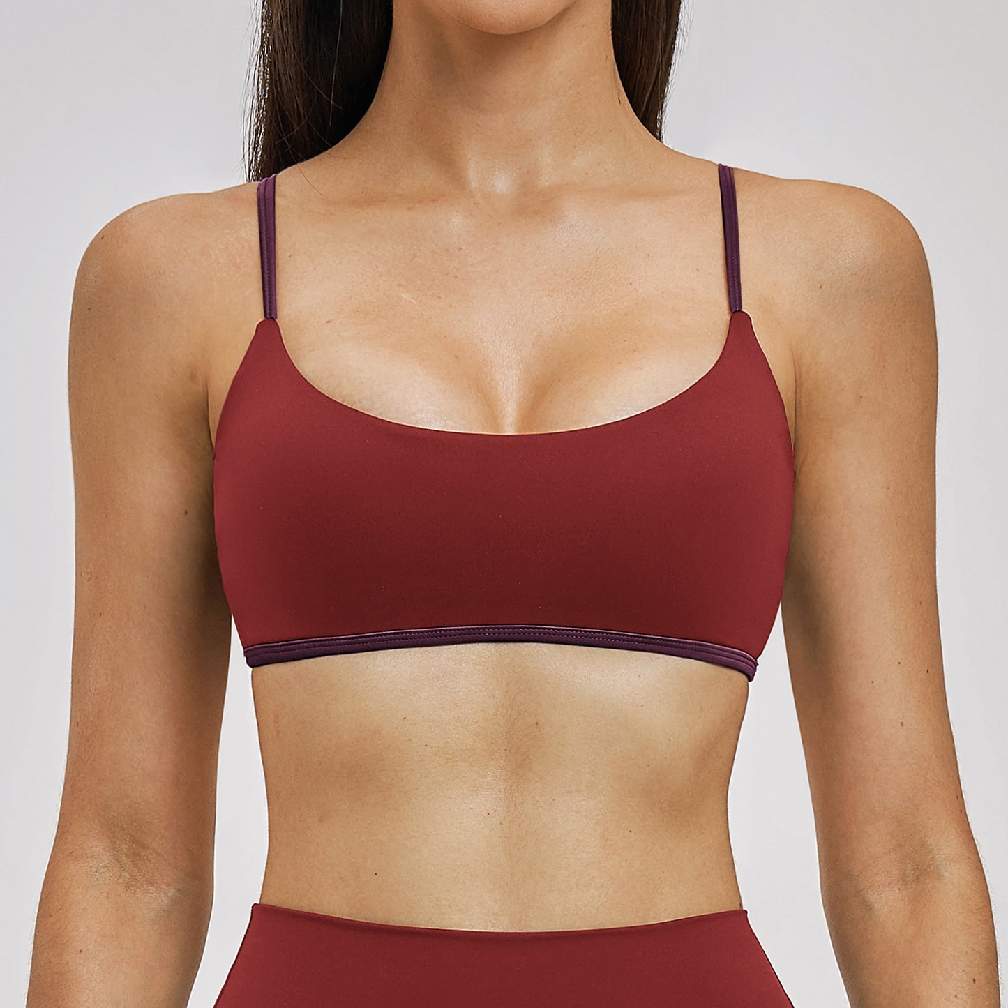 Nude-Feel Fake Two-Piece Contrasting Color Yoga Workout Fitness Bra For Women