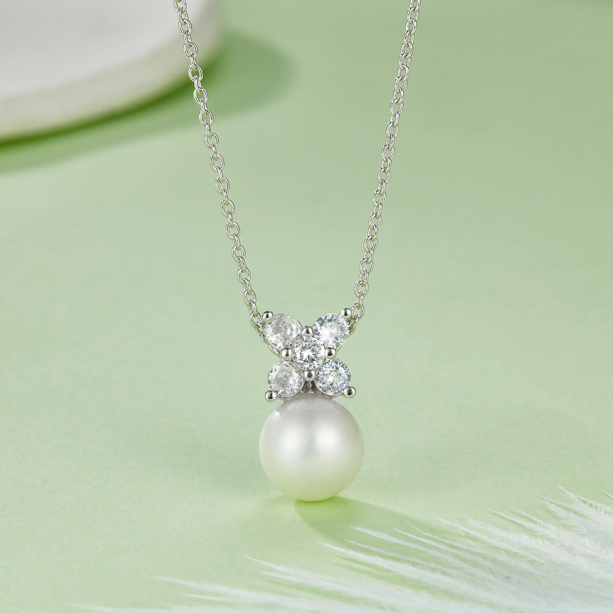 S925 Sterling Silver Natural Freshwater Pearl Necklace Earrings Set Butterfly Flower Design Platinum Plated 3.2g Gift Box