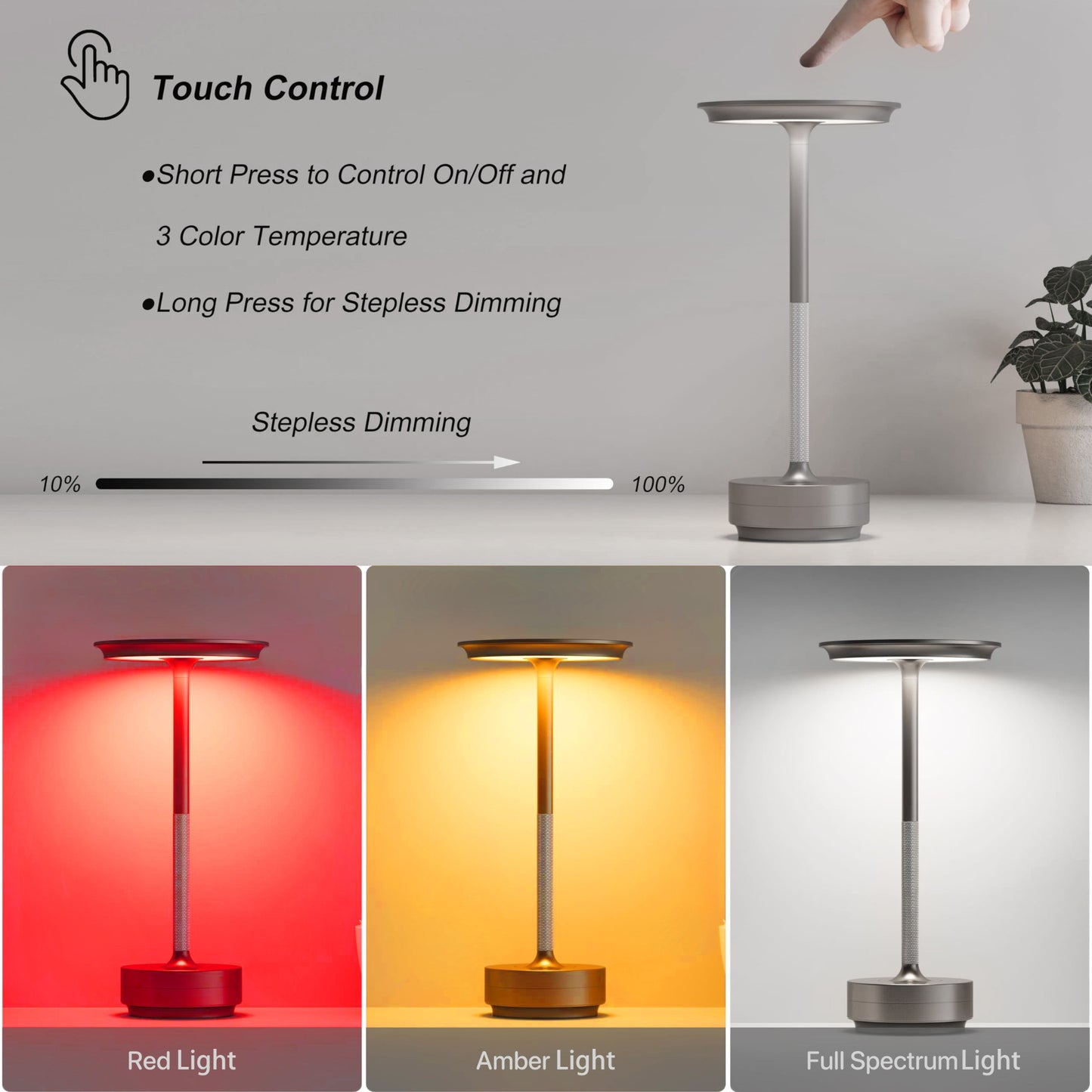 Stepless Dimming Aluminum LED Cordless Desk Lamp