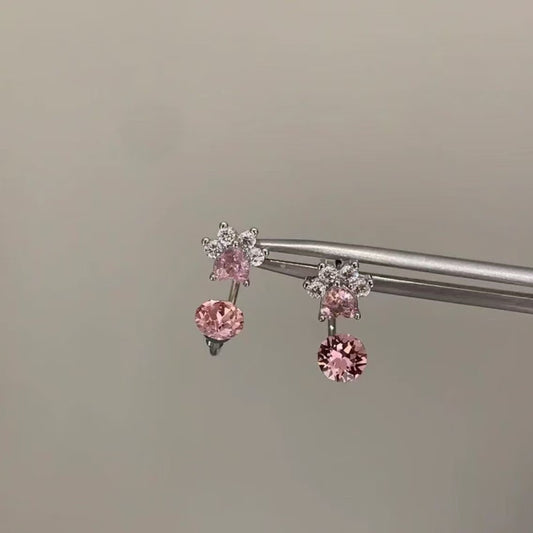 Super Sparkling Full Zircon Cat Paw Stud Earrings For Women, Sweet Cute Cat Drop Earrings Bow Helix Cartilage Studs Fashion Ear Jewelry