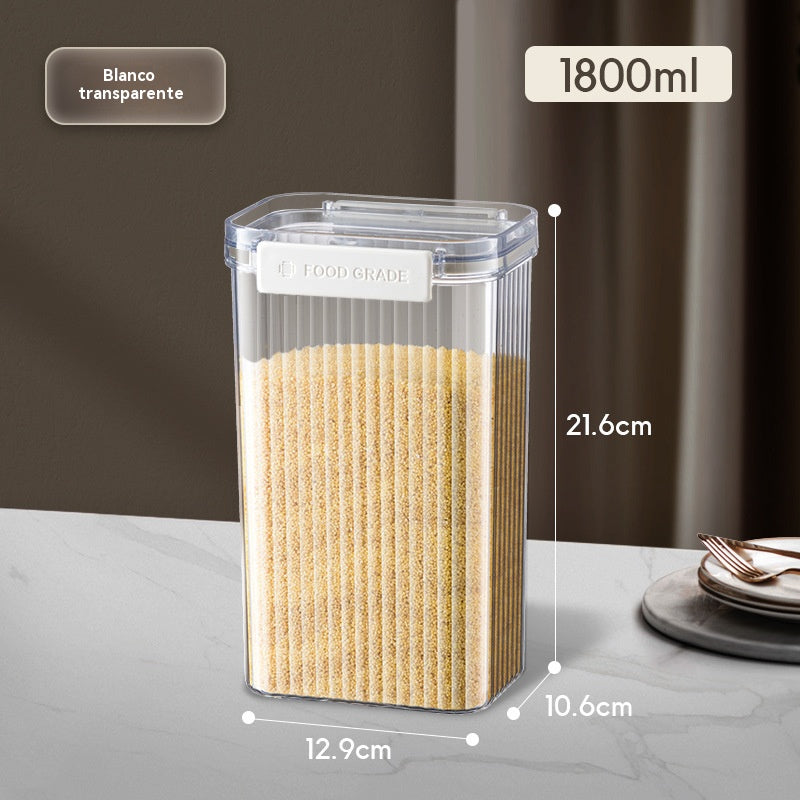 Black  White   Food Grade Clear Plastic Airtight Storage Containers, Square Thickened Jars With Lids For Grains, Cereal & Dry Food