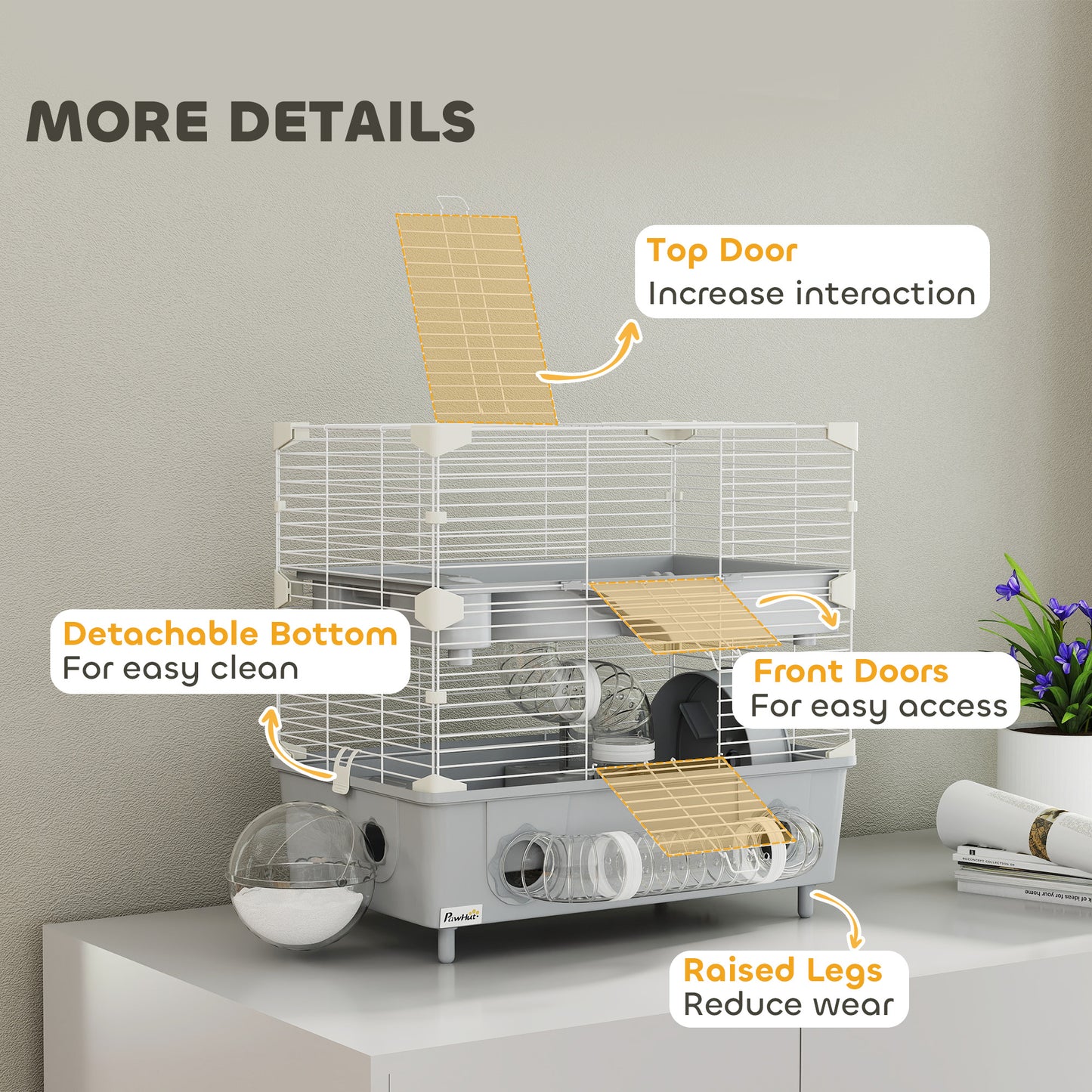 2-Tier Hamster Cage With Sand Bathroom Running Wheel Water Bottle Tubes Accessories