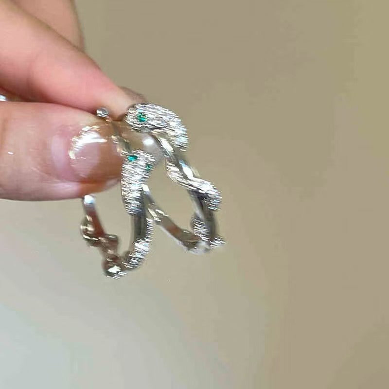 Silver Needle Niche Fashion Earrings Women Flower Geometric Rhinestone Versatile