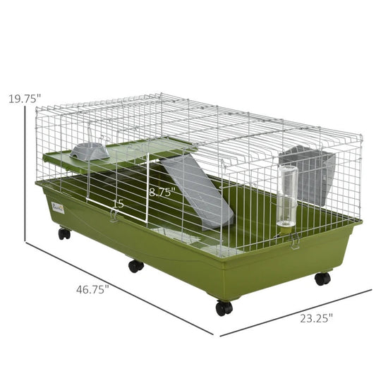 47 Small Animal Cage Chinchilla Guinea Pig Hutch Pet House With Platform Ramp, Food Dish, Wheels, & Water Bottle