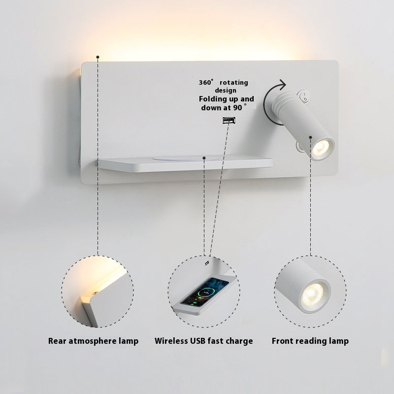 Bedside Wall Lamp Bedroom Modern Minimalist USB Mobile Phone Wireless Charging