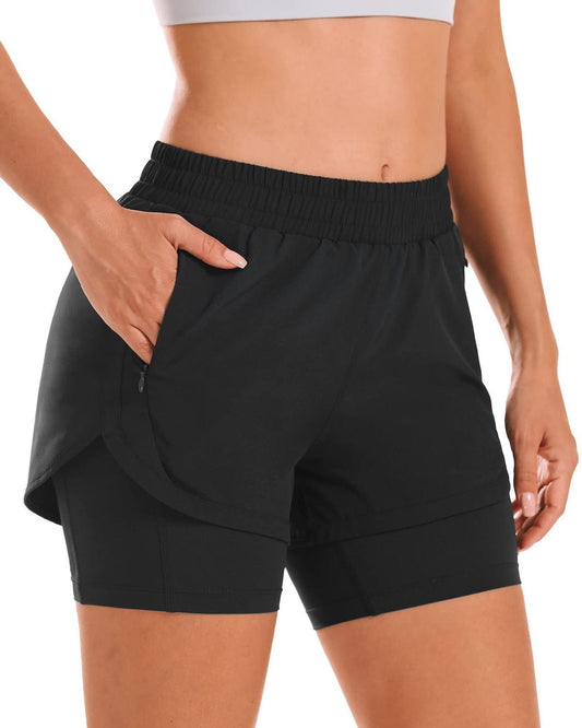 Summer Hot-Selling High-Waist Slimming Sports Fitness Shorts, Running Fake Two-Piece Anti-Exposure Shorts