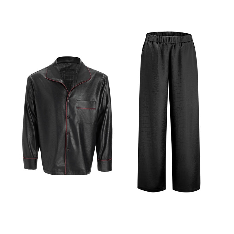 Couples Acetate Silk Slippery Pajama Set With A Flowing Drape For Home Wear