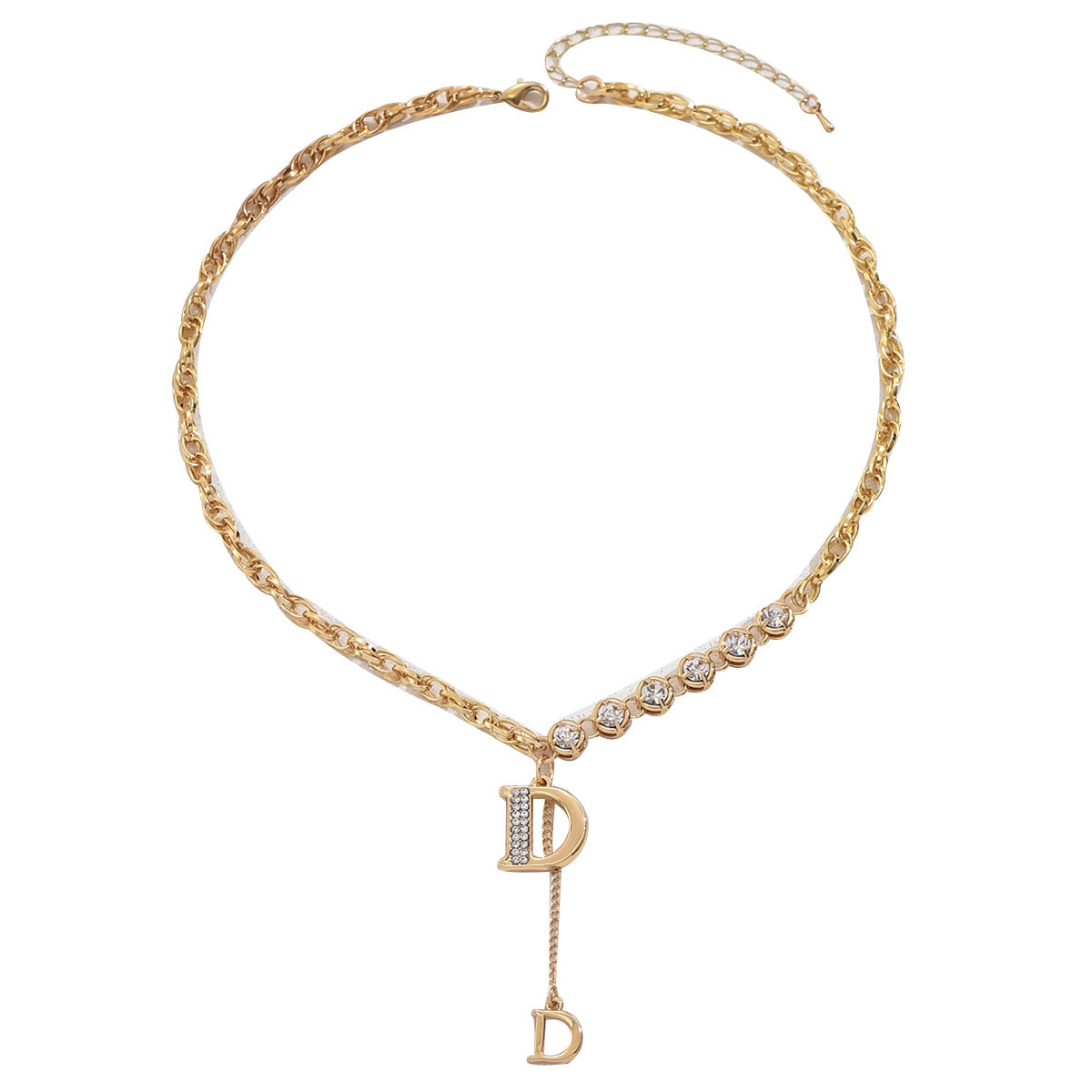 Sweet Korean Style Women Necklace, Unique Alphabet Niche Design Clavicle Necklace Inlaid Cubic Zirconia, Versatile Daily Neck Jewelry