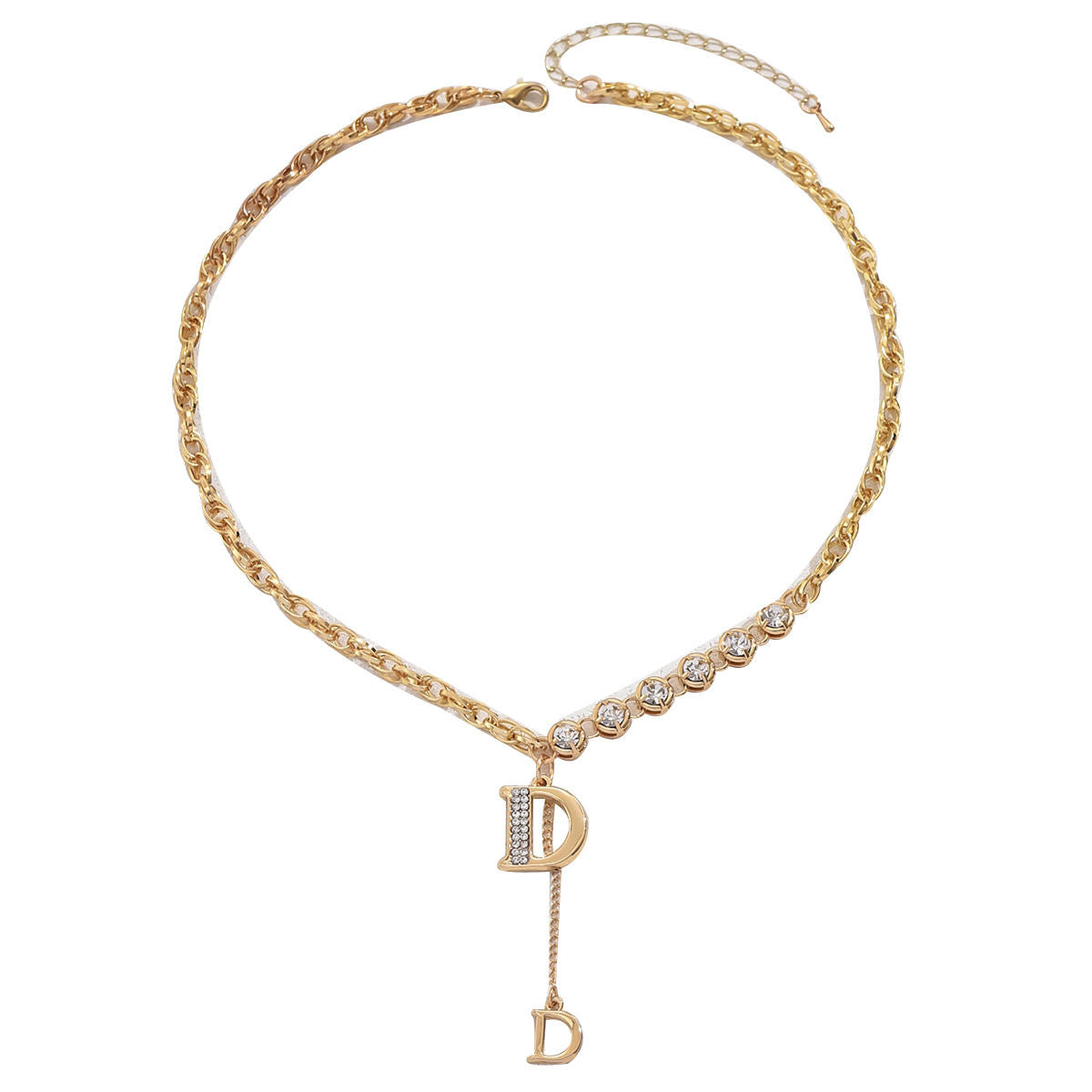 Sweet Korean Style Women Necklace, Unique Alphabet Niche Design Clavicle Necklace Inlaid Cubic Zirconia, Versatile Daily Neck Jewelry
