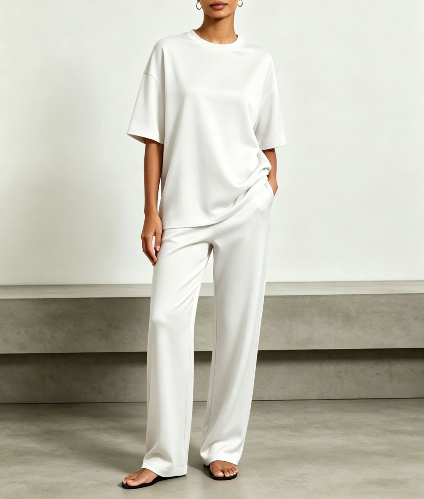 SpringSummer New Arrival Draped Solid-Color Slimming Wide-Leg Pants Set