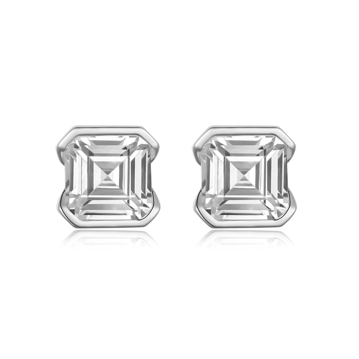 S925 Sterling Silver Asscher Cut Stud Earrings, 6x6mm D-VVS1 Moissanite Half-Bezel Setting, Platinum Plated 2g Women's Jewelry Gift Box
