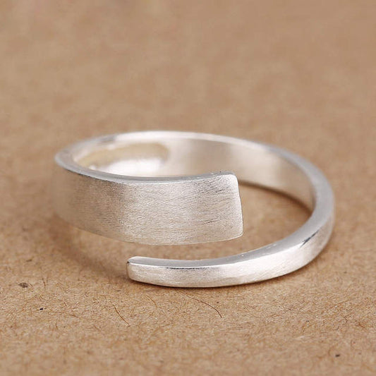 Japanese-Korean Minimalist Plain Silver Wave-textured Open Ring