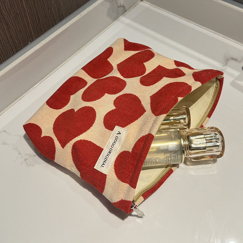 Corduroy Love Heart Cosmetic Bag Portable Skin Care Products Buggy Bag