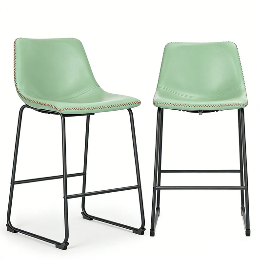 Armless Industrial Faux Leather Barstools With Metal Legs And Footrest, Dining Chairs For Home Office Kitchen Island