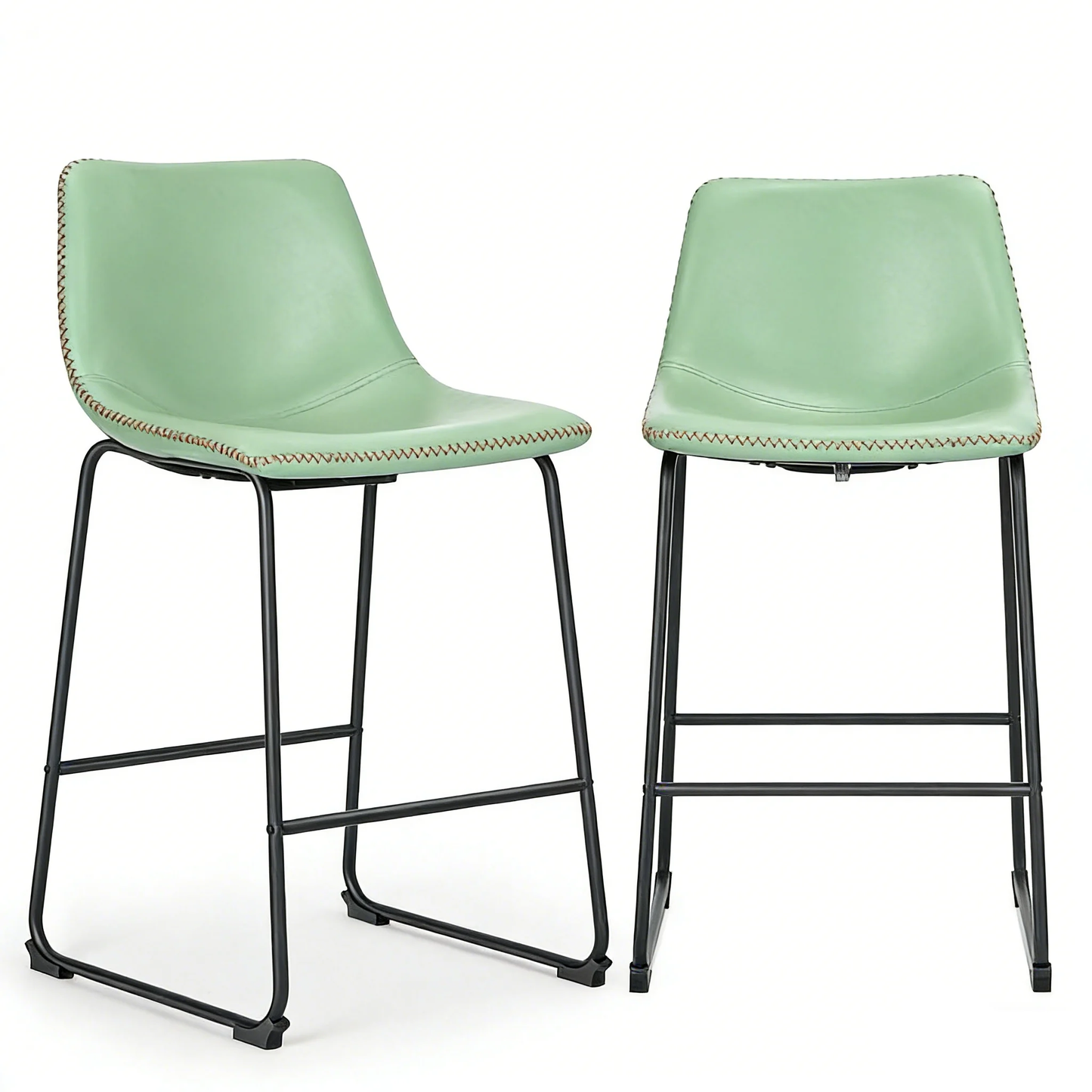 Armless Industrial Faux Leather Barstools With Metal Legs And Footrest, Dining Chairs For Home Office Kitchen Island