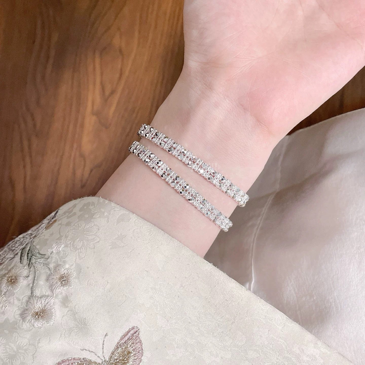 999 Sterling Silver Bracelet, Sparkling Laser Bead Bangle, Open Cuff Bracelet, Luxury Jewelry For Women, Daily Wear Silver Bracelet, Valentine's Day Gift For Her, Minimalist Silver Jewelry, High Quali