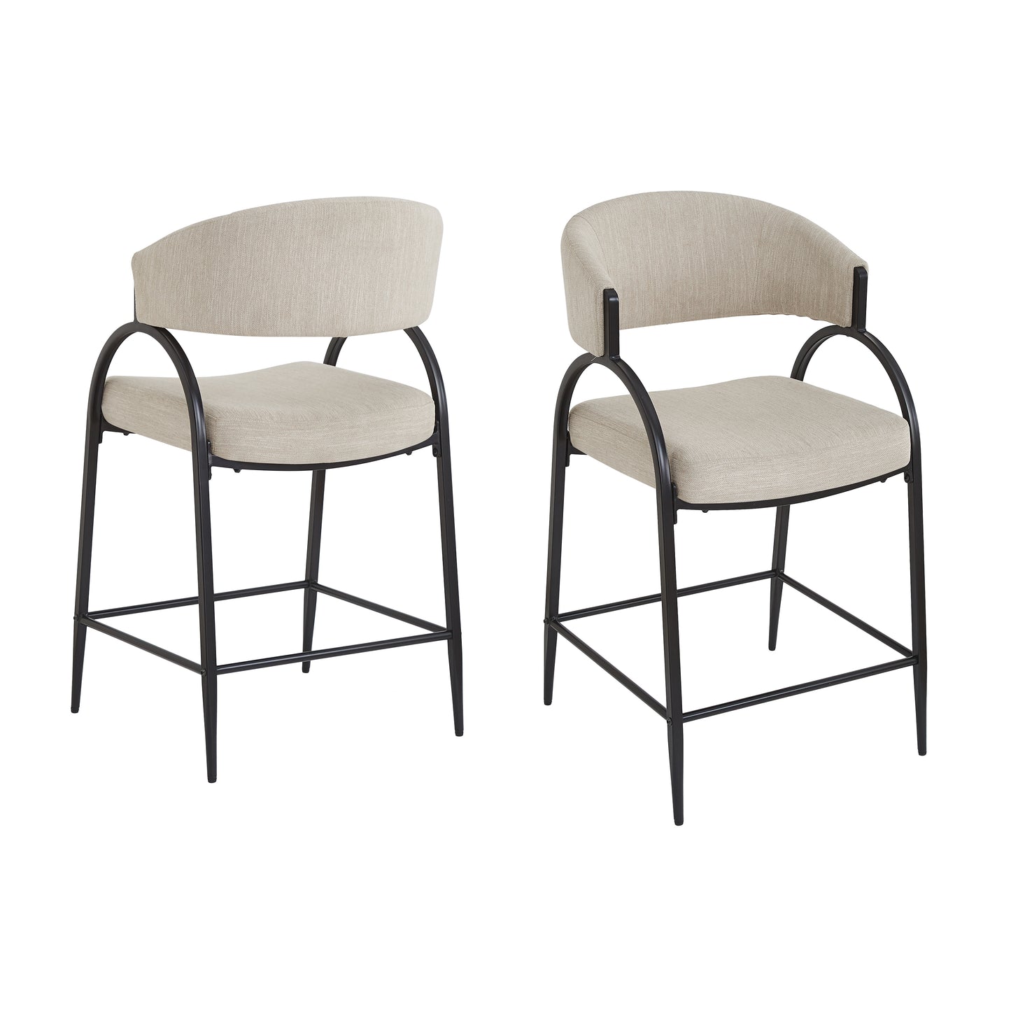 25 Seat Height Modern Fabric Bar Stools With Back, Black Metal Frame, Comfortable Counter Stools For Kitchen Island Dining Room, Set Of 2  Beige