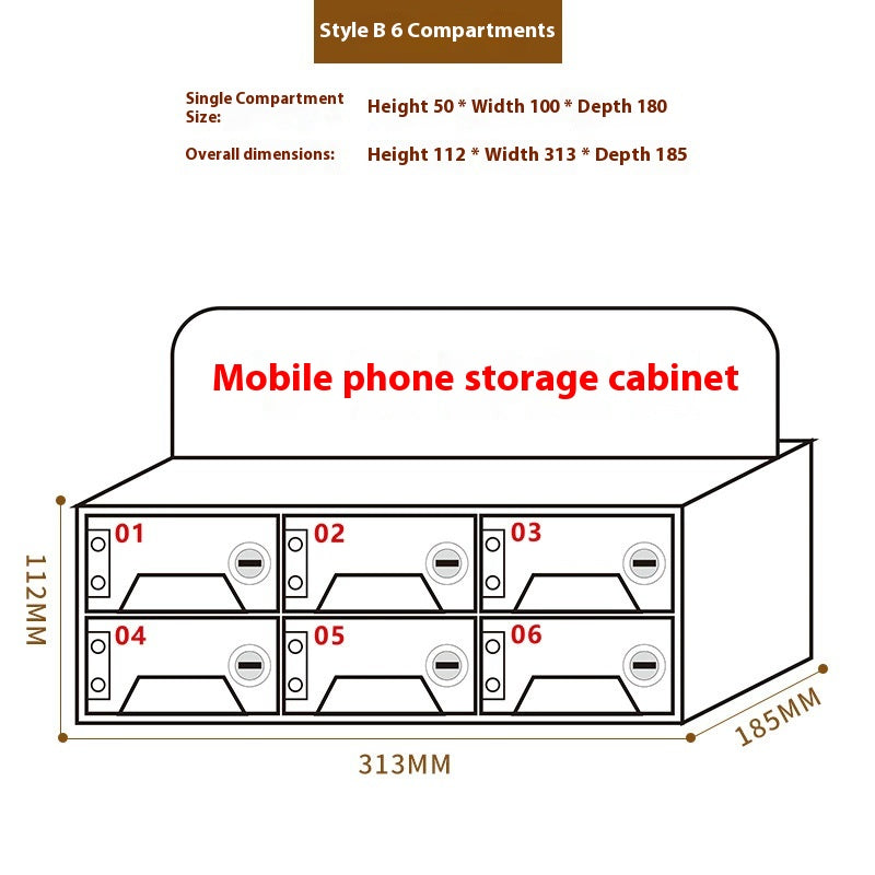 Acrylic Mobile Phone Storing Compartment With Charging Hole Transparent Storage Cabinet