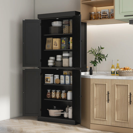 72" Kitchen Cabinet, Pantry Storage Cabinet with Doors and Shelves, Freestanding Food Pantry Cabinet, Black