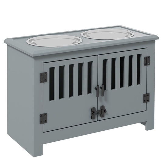 PawHut Raised Dog Bowls, Pet Feeding Station, With Storage, Food And Water Bowls, For Large Dogs - Grey