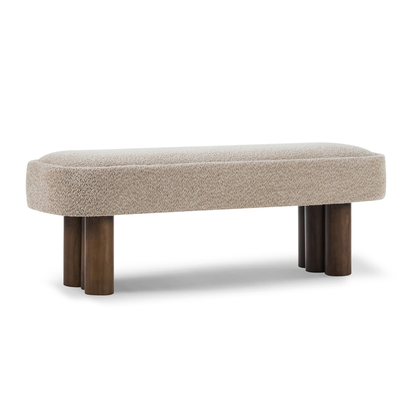 Indoor Khaki Boucle Dining Bench With Walnut Color Legs, 51.57 L Upholstered Seating For Kitchen, Dining Room And Living Space,250lbs Capacity
