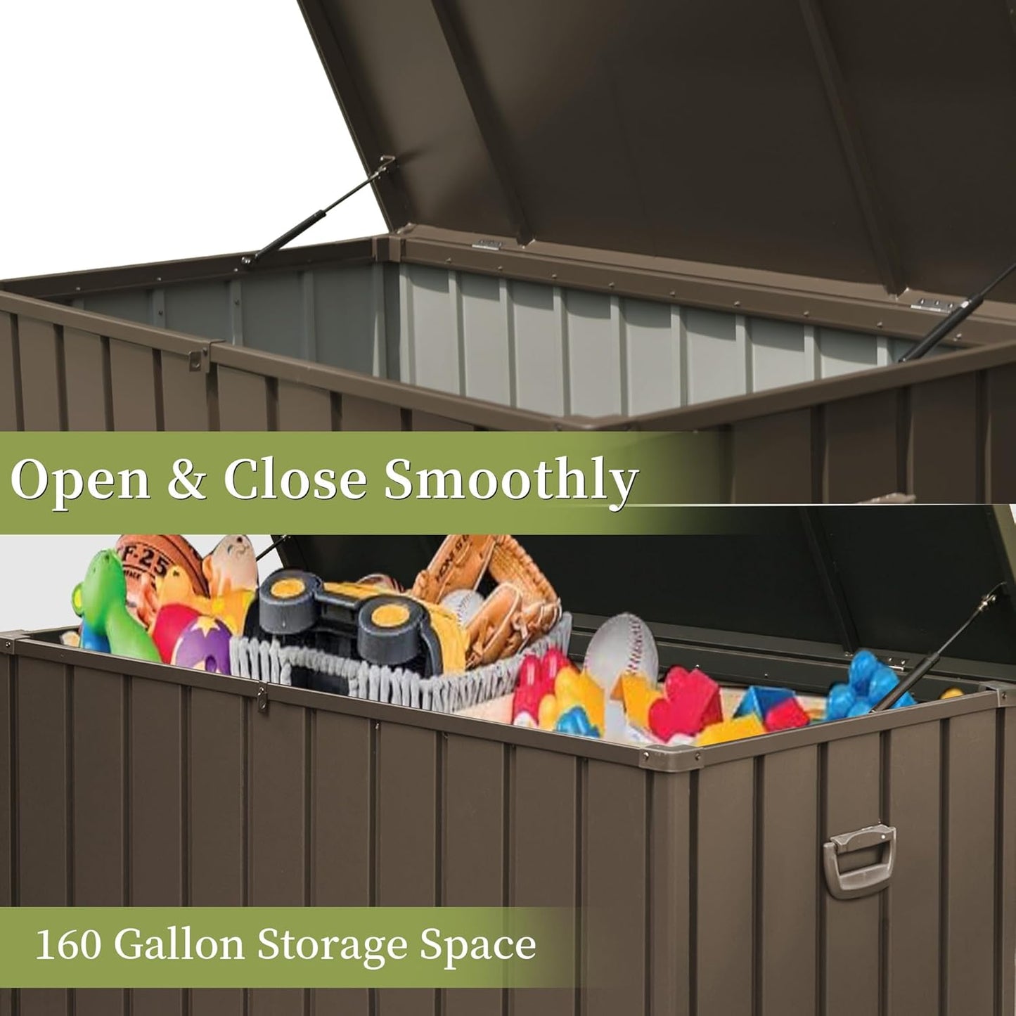 160 Gallon Outdoor Storage Deck Box Waterproof, Large Patio Storage Bin For Outside Cushions, Throw Pillows, Garden Tools, Lockable  Dark Brown