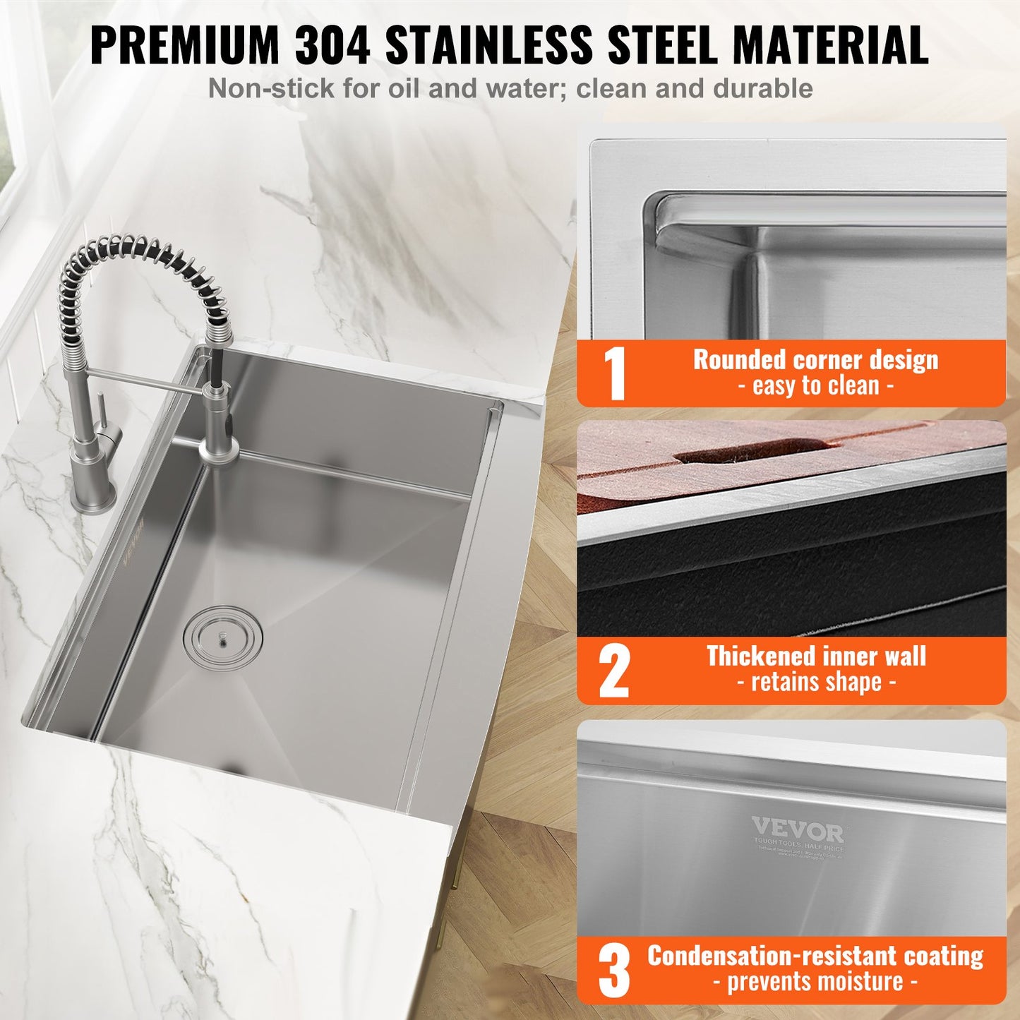 Farmhouse Kitchen Sink, 304 Stainless Steel Drop-In Sinks, Single Bowl Basin With Ledge & Accessories, Household Dishwasher Sinks For Workstation, Prep Kitchen, And Bar Sink, 36 Inch