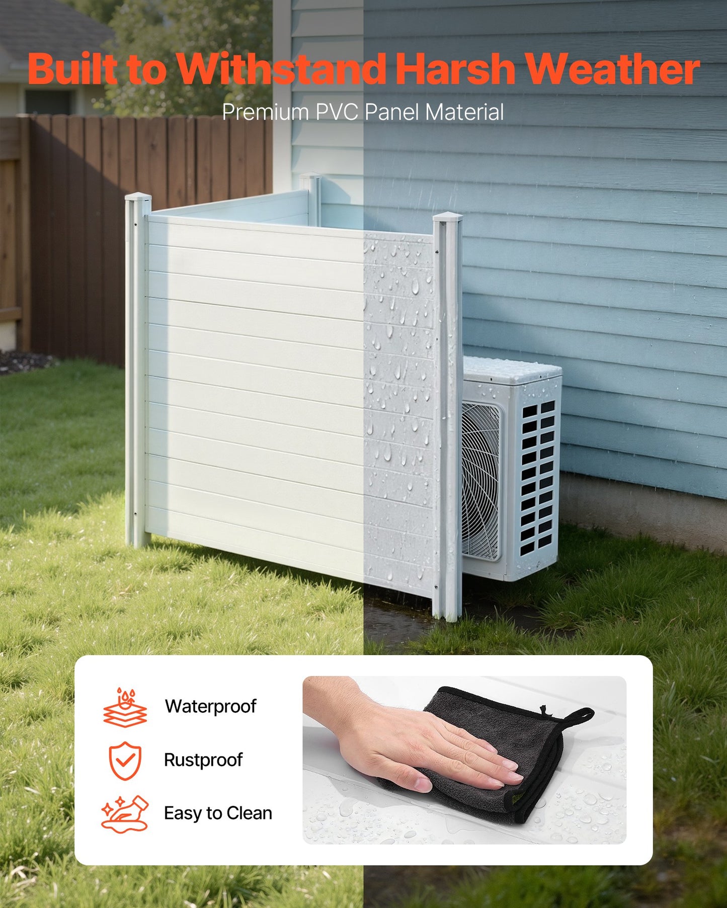 2 Panels Outdoor Privacy Screen, 50 X 50 In Air Conditioner Fence With 27.6 In Ground Stakes, Pool Equipment Enclosure, Horizontal Vinyl Privacy Fence, Ideal For Trash Can And A/C Units, White
