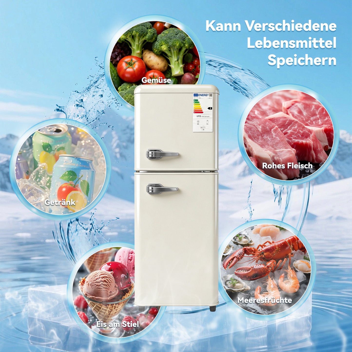 Double Door Refrigerator  112 L  72 L Refrigerator   40 L Freezer Area, 7-Level Temperature Control, Class E, LED Light, Adjustable Shelves, Egg Holder, Ideal For Kitchen, Living Room & Office.