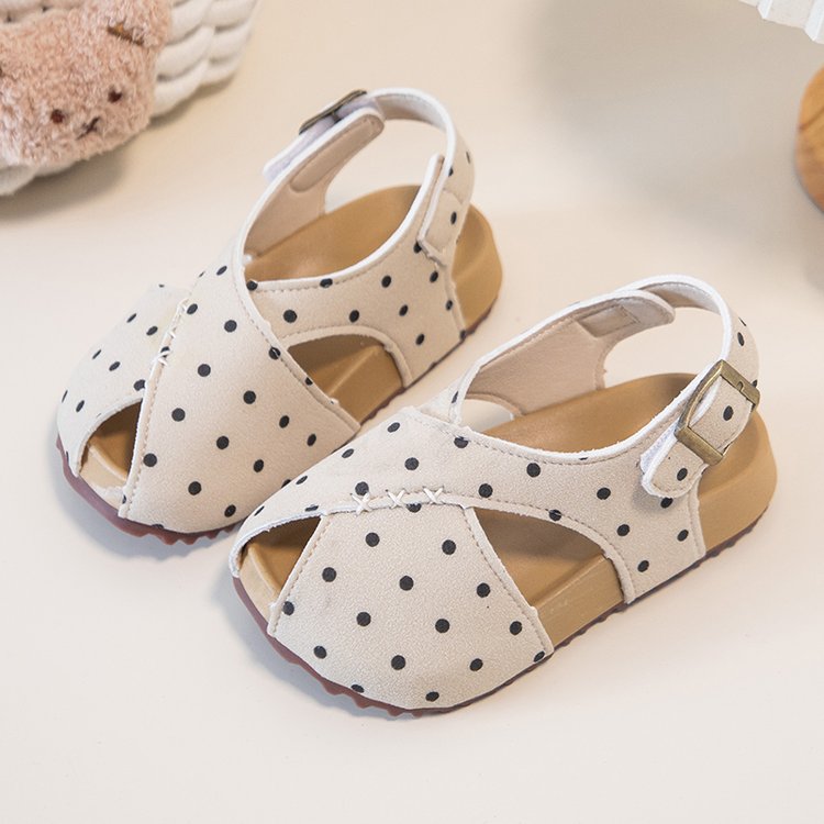 Girls' Trendy Polka Dot Frosted Leather Sandals With Korean Leopard Print, Niche Boken Sandals