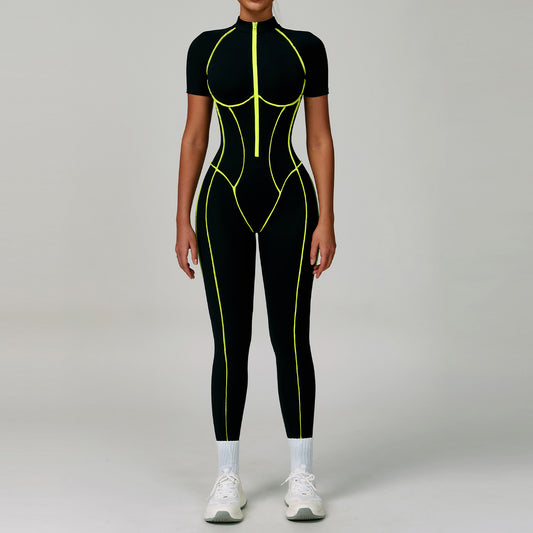 Contrast Color Yoga Workout Clothes Hollow-out Beauty Back Tight Jumpsuit