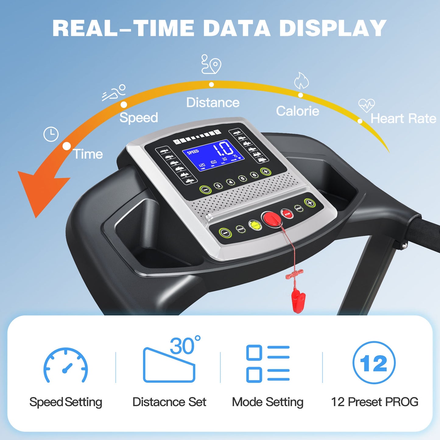 3.5  Portable Foldable Treadmill With Handles  Slope Home Walking Running Treadmill 0.5-7.5 MPH 330 Lb Weight Capacity