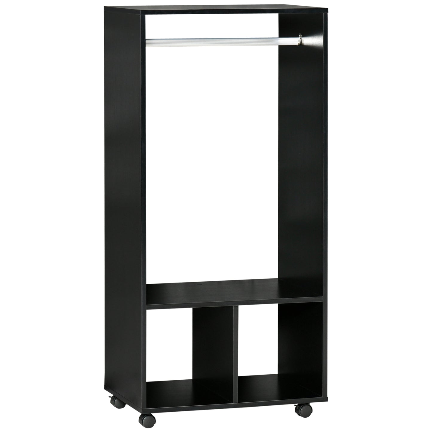 Open Wardrobe On Wheels, Bedroom Wardrobe With Clothes Hanging Rail, 2 Storage Shelves, Mobile Garment Rack For Cloakroom, Hallway, Black