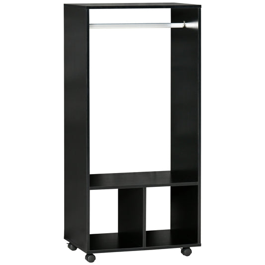 Open Wardrobe On Wheels, Bedroom Wardrobe With Clothes Hanging Rail, 2 Storage Shelves, Mobile Garment Rack For Cloakroom, Hallway, Black