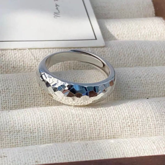 1pc 999 Sterling Silver Hammered Faceted Open Ring, Minimalist & Shiny Style, Perfect For Daily, Dating & Gifting, Ideal Valentine's Gift