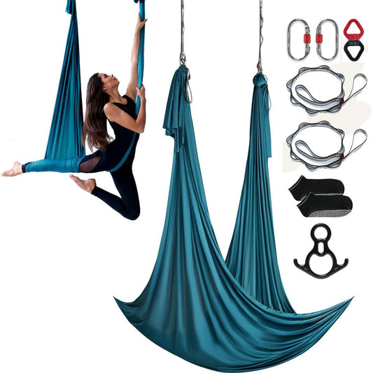 Aerial Yoga Hängematte Set 10 X 2,8 M, Grün Aerial Yoga Swing Air Fliegen, Indoor Aerial Yoga Hammock Swing 1000 Kg Max. Tragfähigkeit, Inkl. Yoga-Socken & Stahlkarabiner & Alu-Drehgelenk
