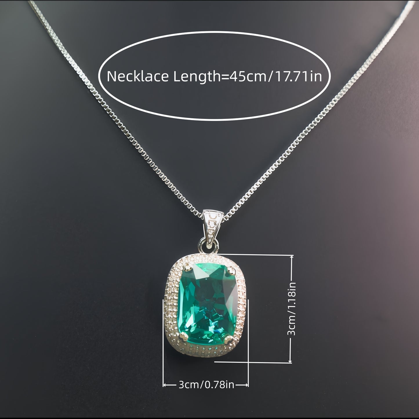 Cushion Cut Emerald Green CZ Halo Pendant Necklace For Women, Copper Plated Silver White Cubic Zirconia Halo Statement Wedding Bridal Jewelry Gift