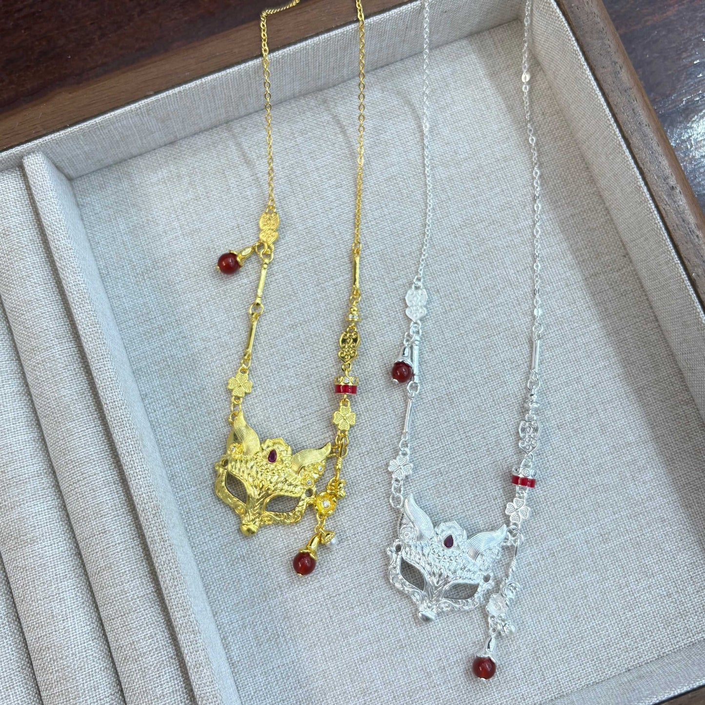 1pc 999 Sterling Silver Fox Mask Red Agate Necklace, Retro Chinese Style, Perfect For Daily Wear And Valentine's Gift