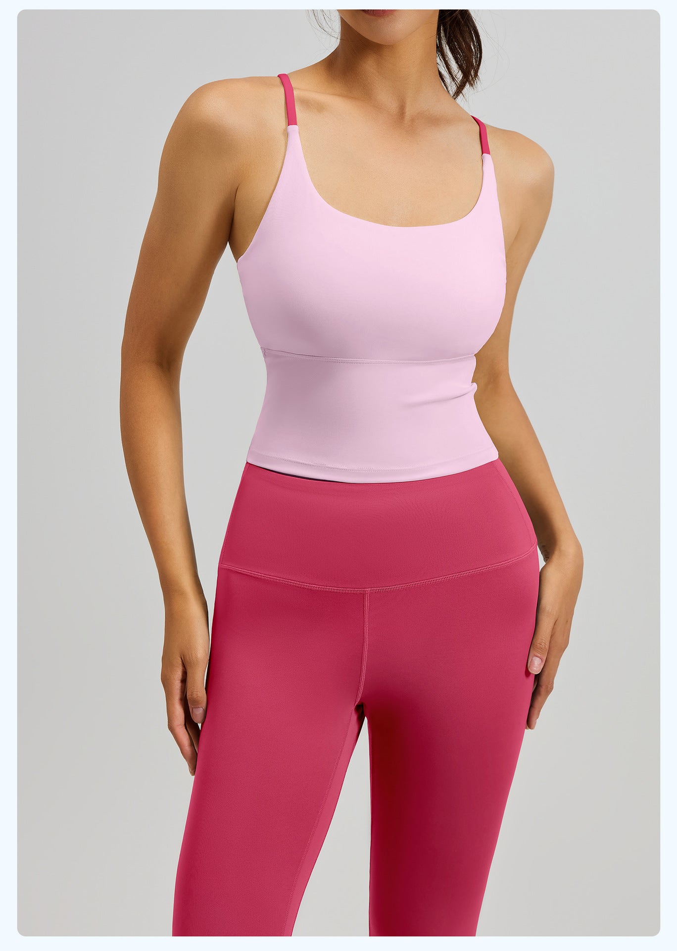 Women's Two-Piece Sports Fitness Outfit With Camisole Top & Long Pants, Color Block Shockproof Yoga Wear For Indoor Training